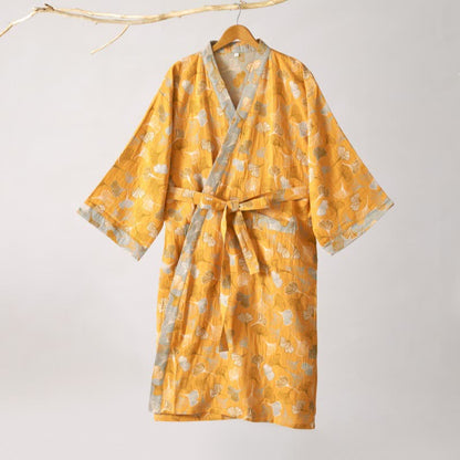 Ginkgo Biloba Cotton Gauze Kimono Robe