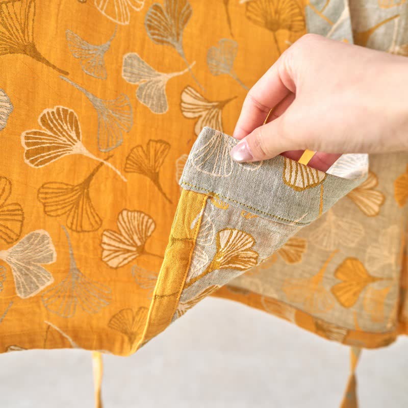 Ginkgo Biloba Cotton Gauze Kimono Robe