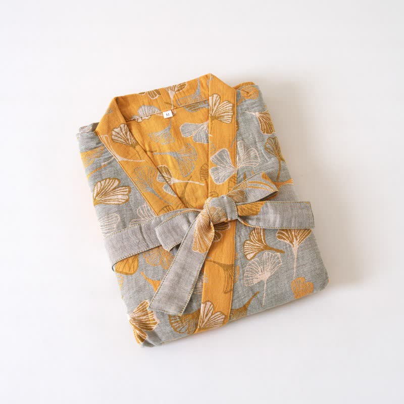 Ginkgo Biloba Cotton Gauze Kimono Robe