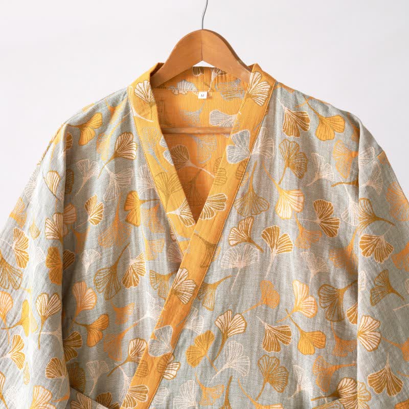 Ginkgo Biloba Cotton Gauze Kimono Robe