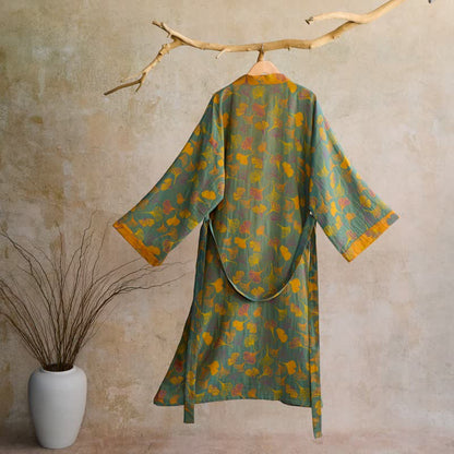 Ginkgo Biloba Cotton Gauze Kimono Robe