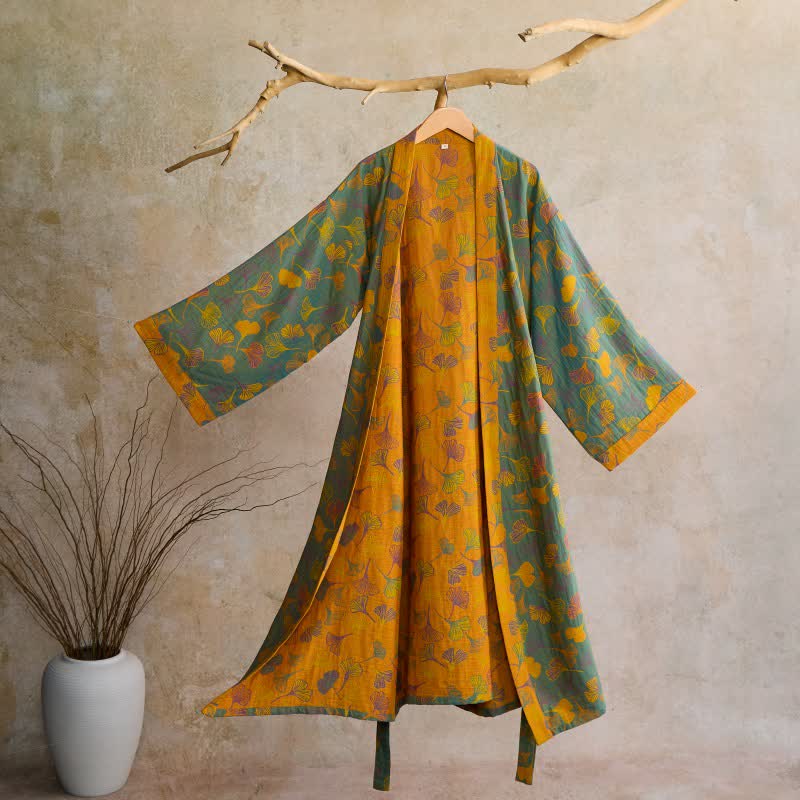 Ginkgo Biloba Cotton Gauze Kimono Robe