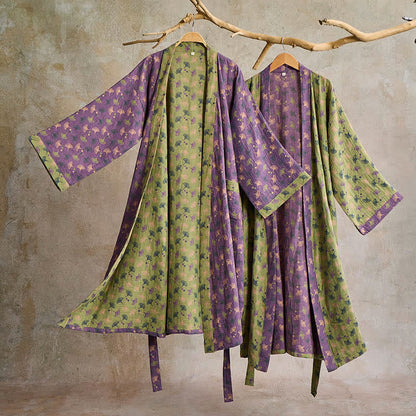 Two-Tone Ginkgo Cotton Gauze Kimono Robe
