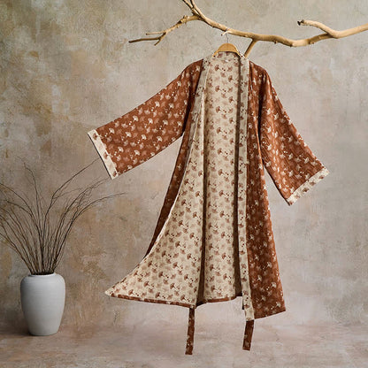 Two-Tone Ginkgo Cotton Gauze Kimono Robe