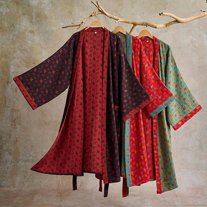 Two-Tone Ginkgo Cotton Gauze Kimono Robe