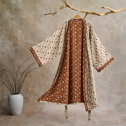 Two-Tone Ginkgo Cotton Gauze Kimono Robe