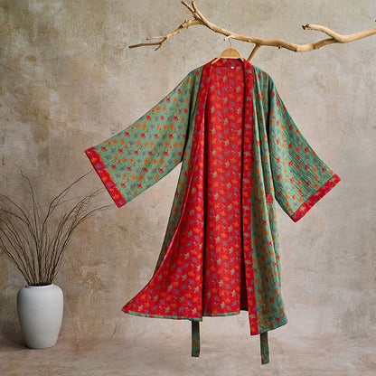 Two-Tone Ginkgo Cotton Gauze Kimono Robe