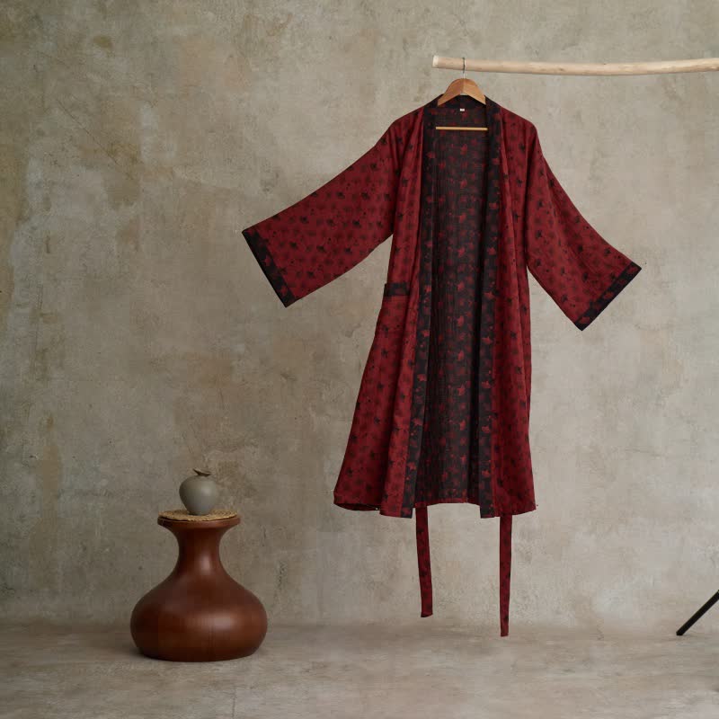 Two-Tone Ginkgo Cotton Gauze Kimono Robe