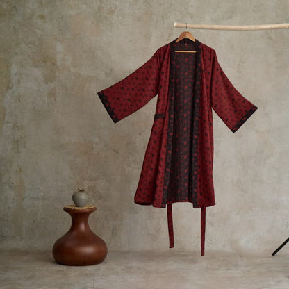 Two-Tone Ginkgo Cotton Gauze Kimono Robe
