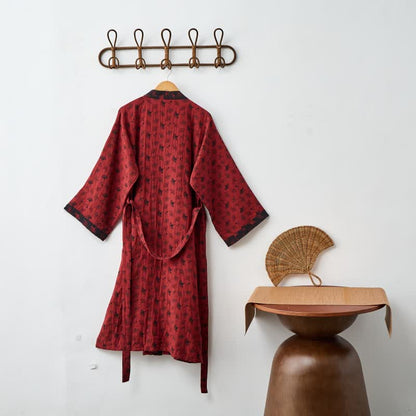 Two-Tone Ginkgo Cotton Gauze Kimono Robe