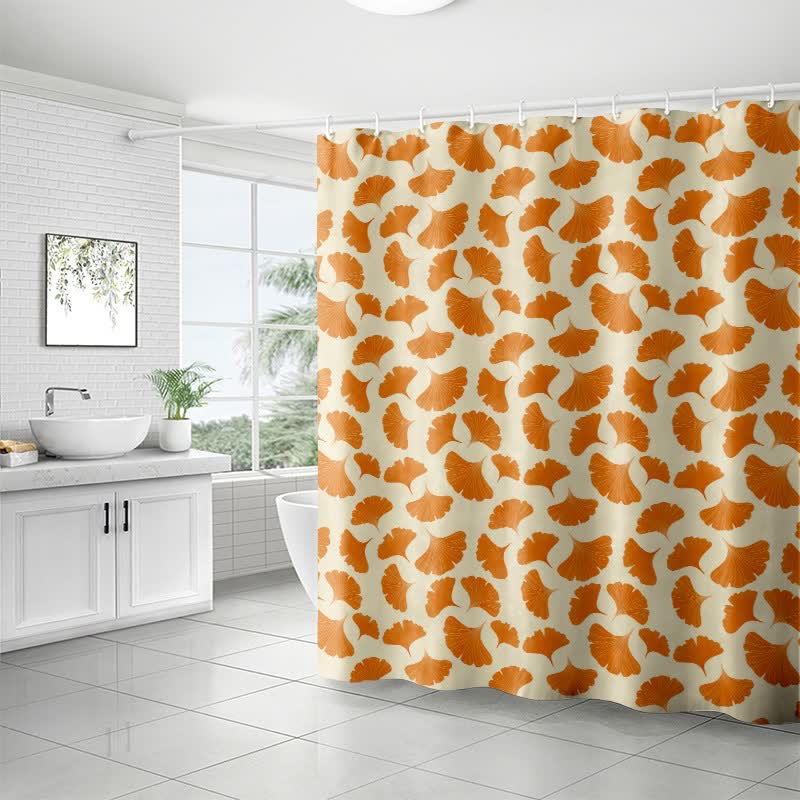 Orange Ginkgo Leaf Print Shower Curtain