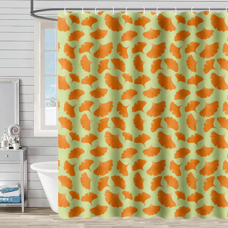 Orange Ginkgo Leaf Print Shower Curtain
