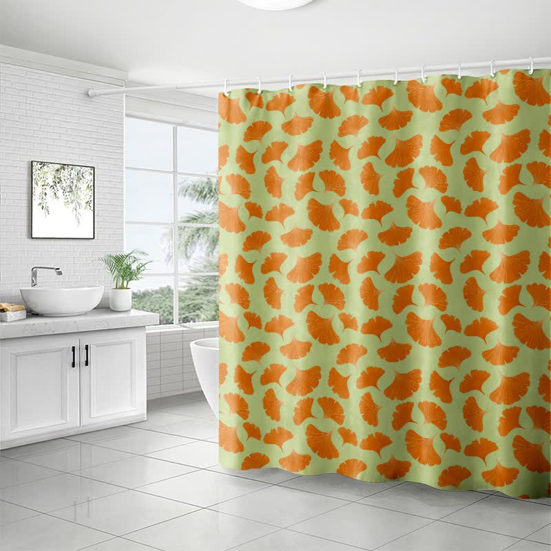Orange Ginkgo Leaf Print Shower Curtain