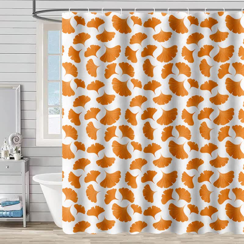 Orange Ginkgo Leaf Print Shower Curtain