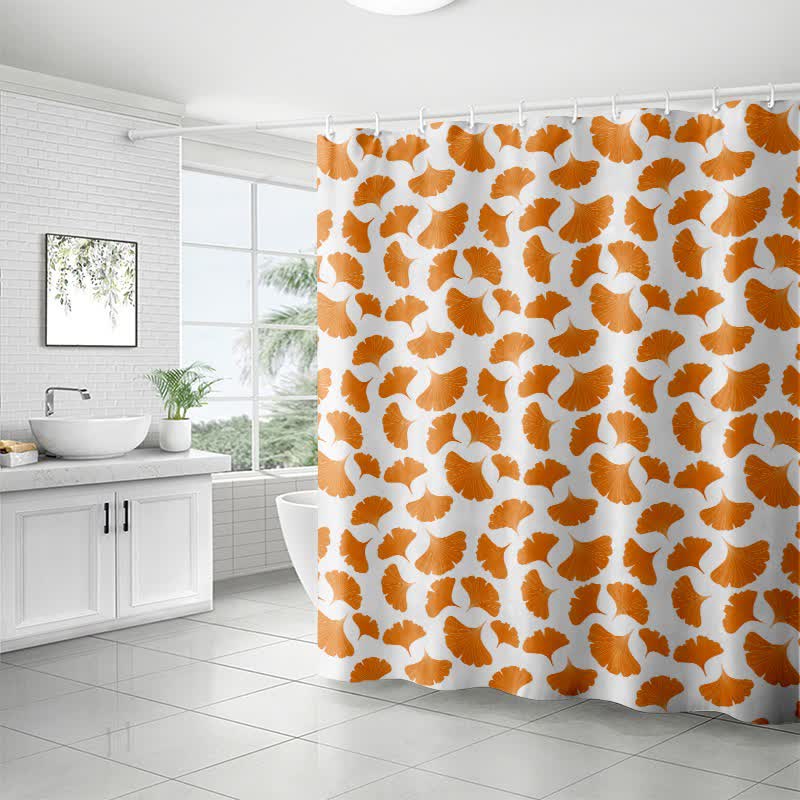 Orange Ginkgo Leaf Print Shower Curtain
