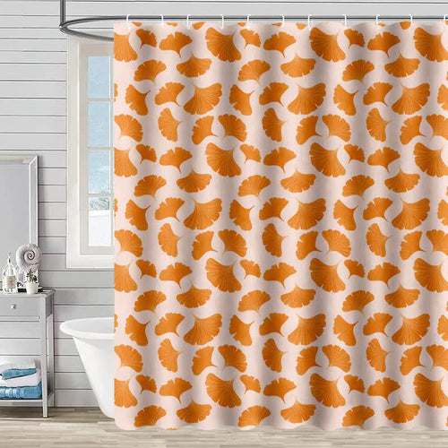 Orange Ginkgo Leaf Print Shower Curtain