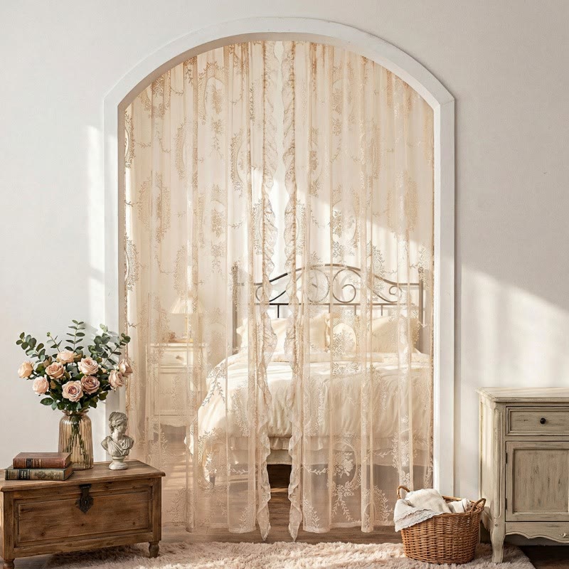 Cottage Lace Sheer Curtain with Ruffle Trim