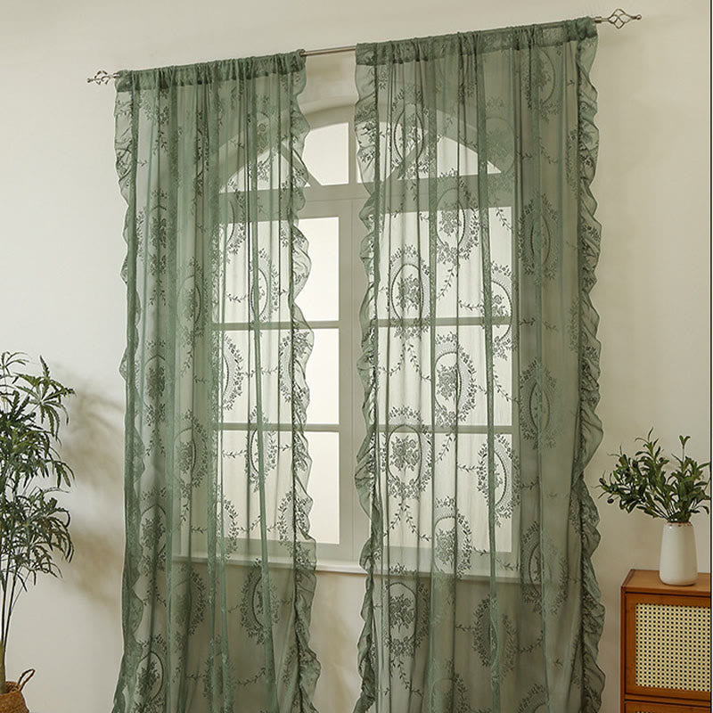 Cottage Lace Sheer Curtain with Ruffle Trim