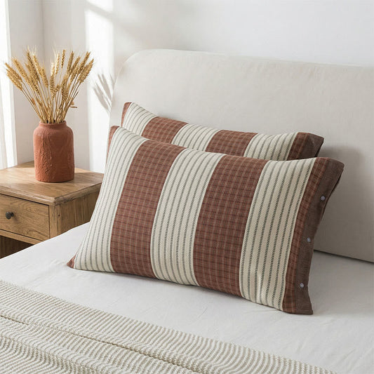 Plaid Stripe Cotton Button Pillowcases(2PCS)