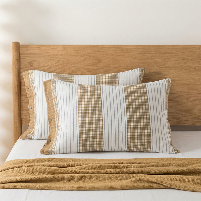 Plaid Stripe Cotton Button Pillowcases(2PCS)