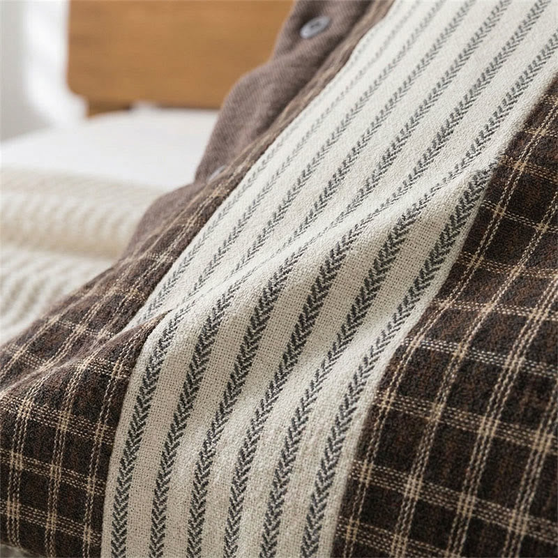 Plaid Stripe Cotton Button Pillowcases(2PCS)