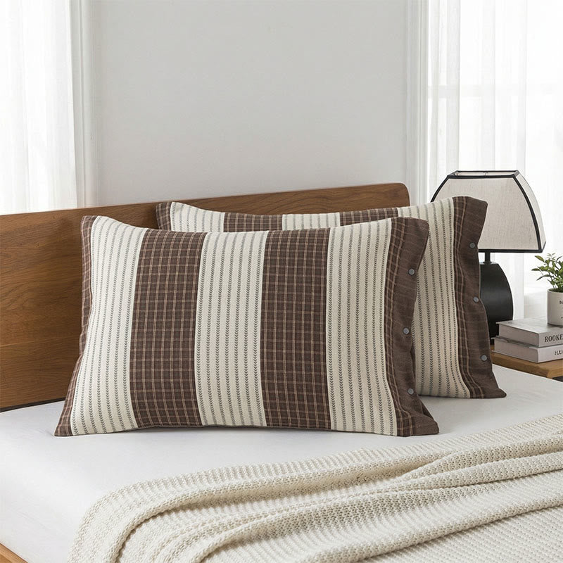 Plaid Stripe Cotton Button Pillowcases(2PCS)