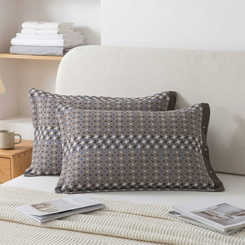 Jacquard Knit Cotton Button Pillowcases (2PCS)