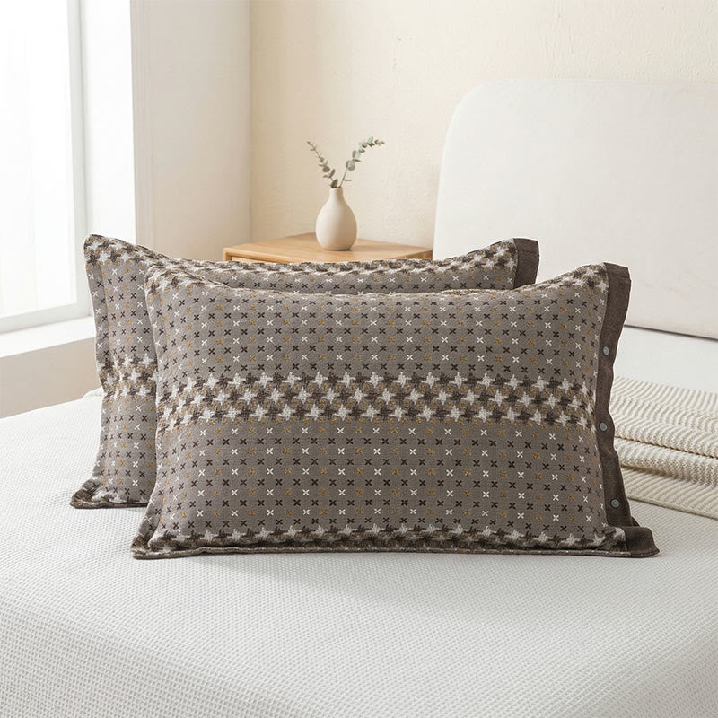 Jacquard Knit Cotton Button Pillowcases (2PCS)