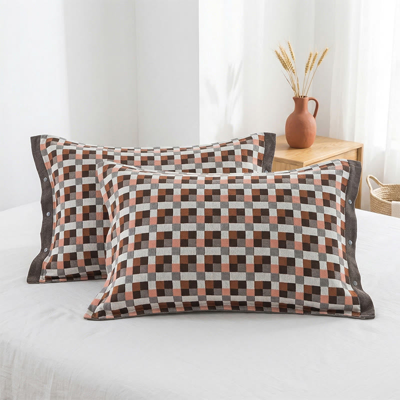 Grid Button Pure Cotton Pillowcases (2PCS)