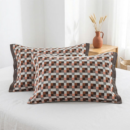 Grid Button Pure Cotton Pillowcases (2PCS)