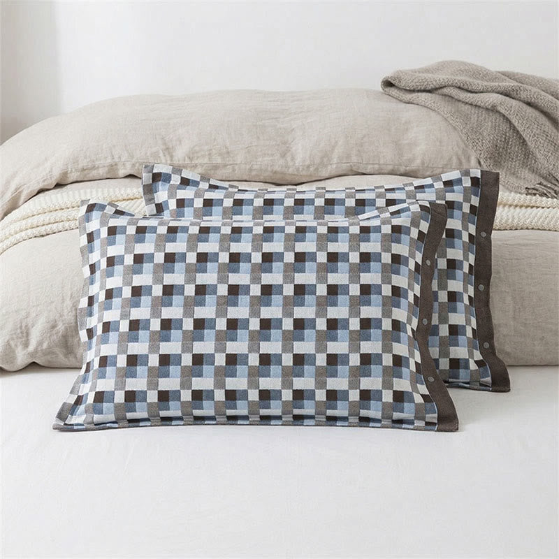Grid Button Pure Cotton Pillowcases (2PCS)