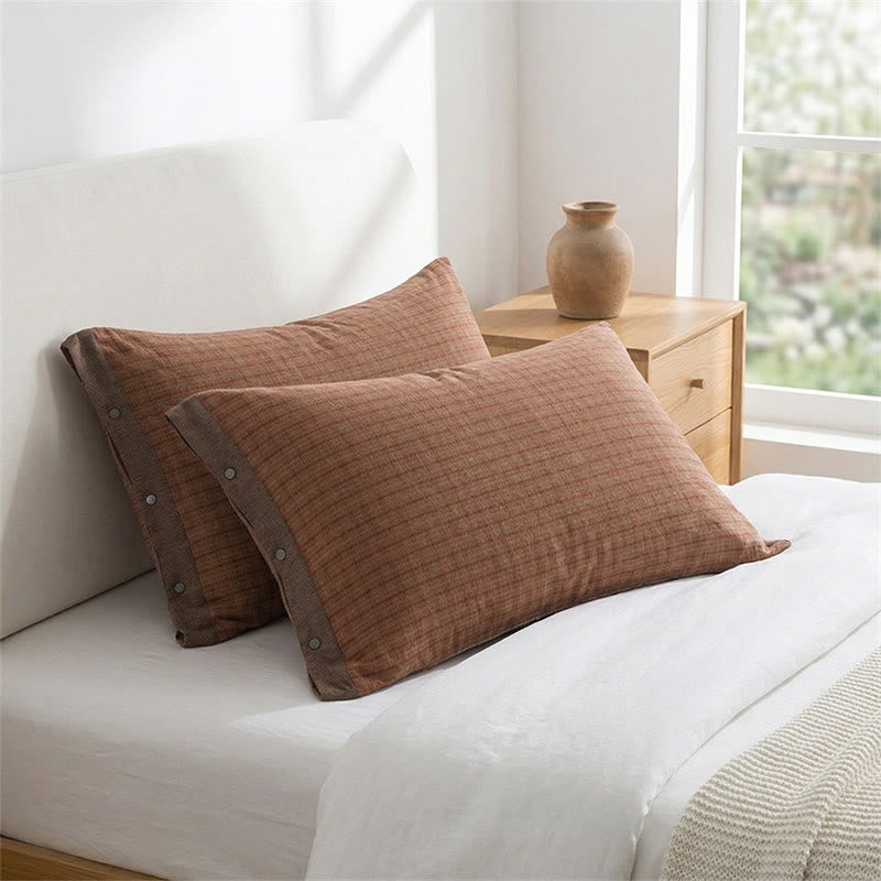 Mini Plaid Button Cotton Pillowcases (2PCS)