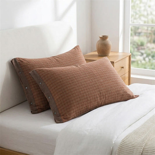 Mini Plaid Button Cotton Pillowcases (2PCS)