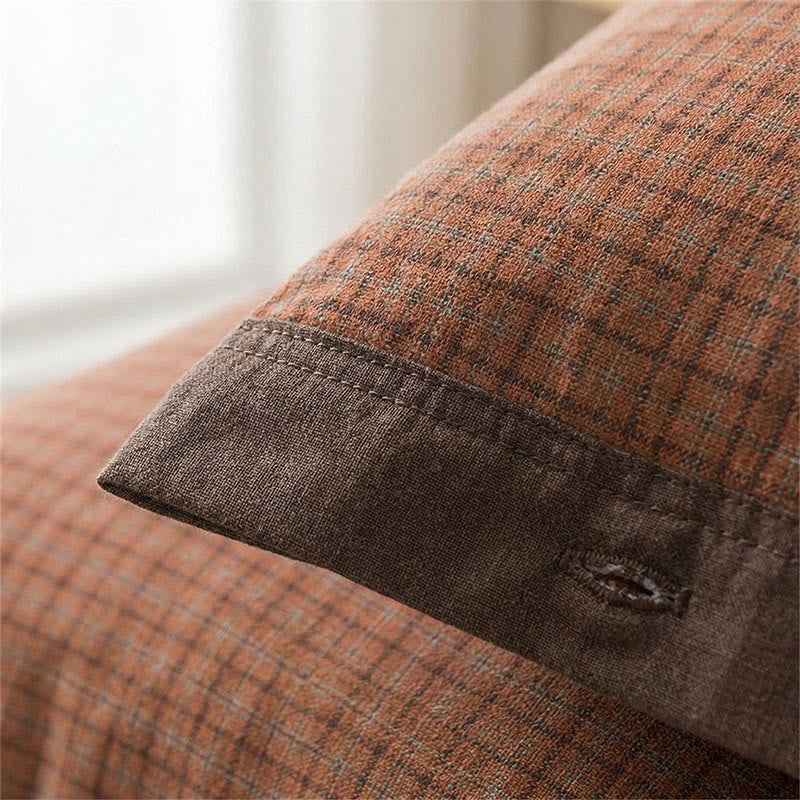 Mini Plaid Button Cotton Pillowcases (2PCS)
