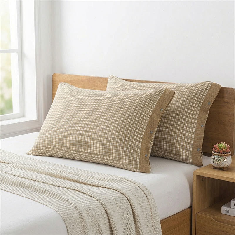 Mini Plaid Button Cotton Pillowcases (2PCS)