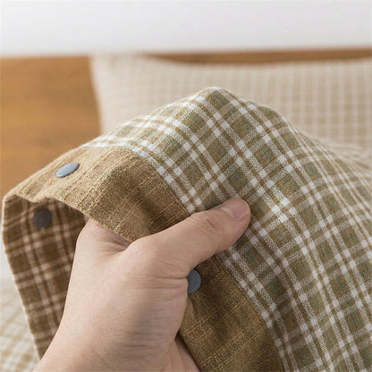 Mini Plaid Button Cotton Pillowcases (2PCS)