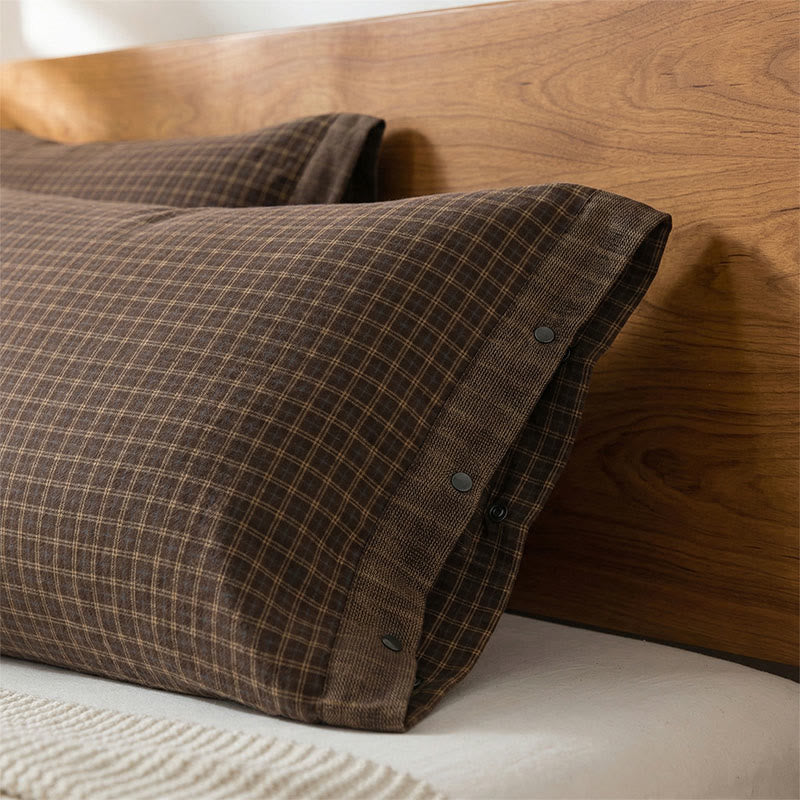 Mini Plaid Button Cotton Pillowcases (2PCS)