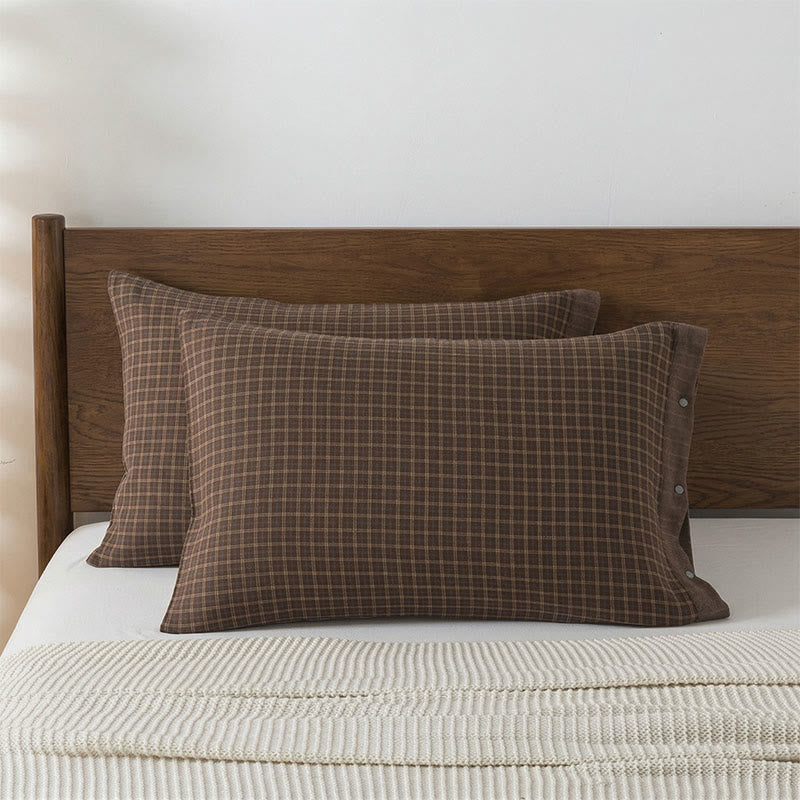 Mini Plaid Button Cotton Pillowcases (2PCS)