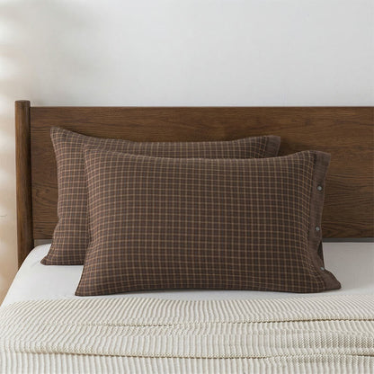 Mini Plaid Button Cotton Pillowcases (2PCS)