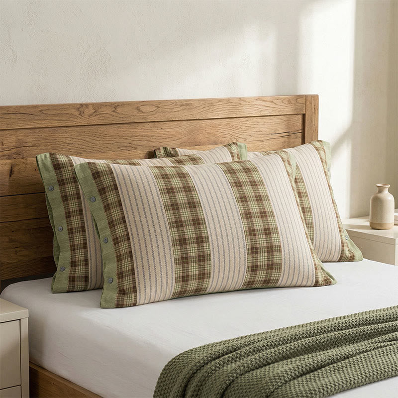 Plaid Stripe Pure Cotton Pillowcases (2PCS)