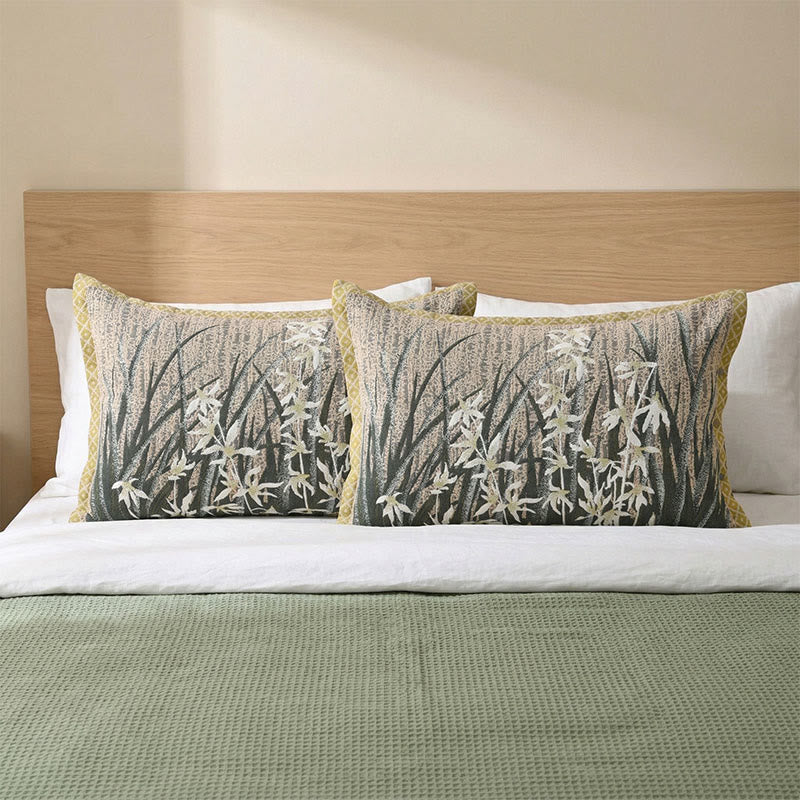 Orchid Floral Button Cotton Pillowcases (2PCS)