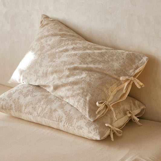 Floral Bow Tie Cotton Linen Pillowcases (2PCS)
