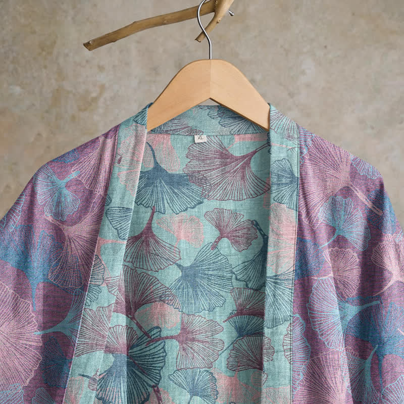 Dreamy Ginkgo Leaf Cotton Kimono Robe