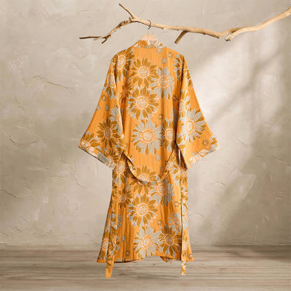 Vintage Sunflower Cotton Kimono Bathrobe