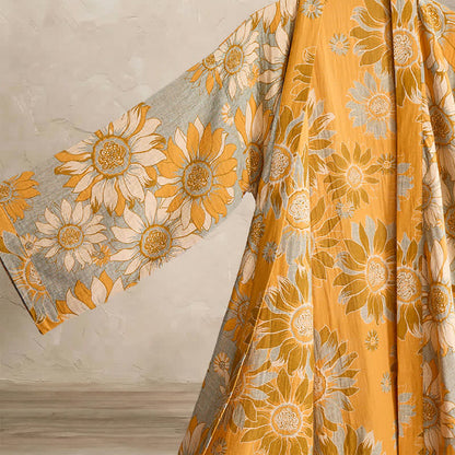 Vintage Sunflower Cotton Kimono Bathrobe