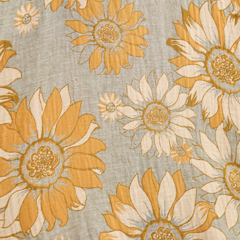 Vintage Sunflower Cotton Kimono Bathrobe
