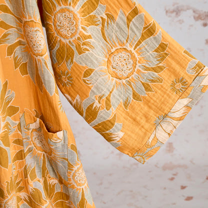 Vintage Sunflower Cotton Kimono Bathrobe
