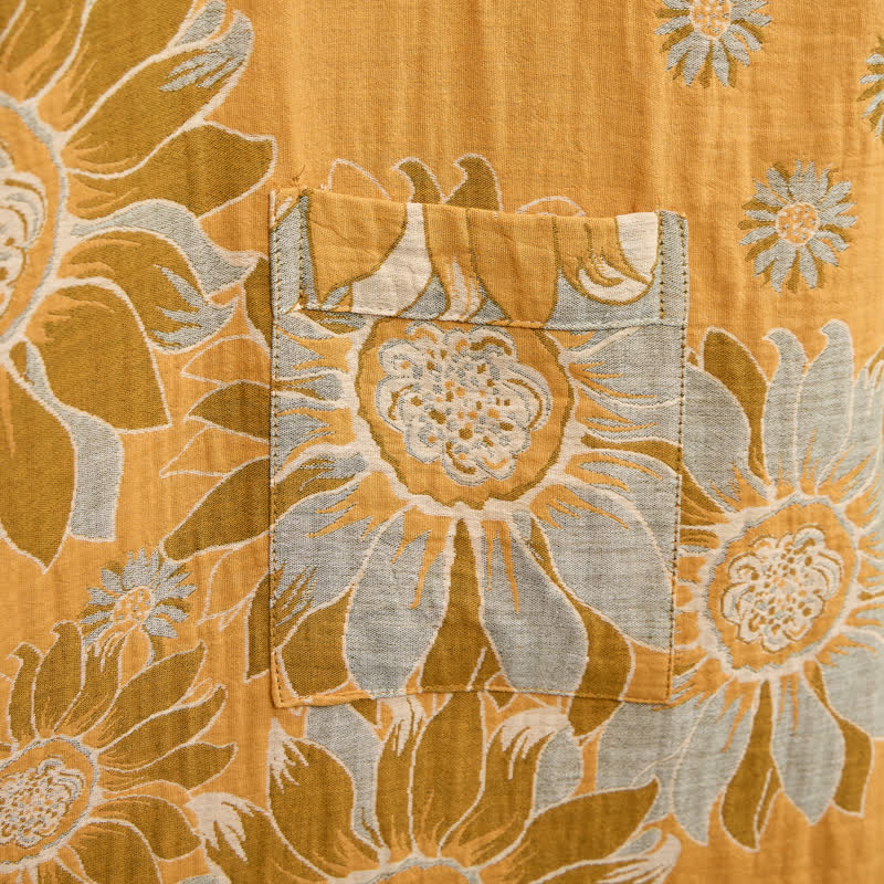 Vintage Sunflower Cotton Kimono Bathrobe