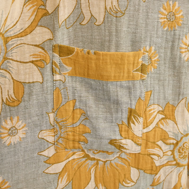 Vintage Sunflower Cotton Kimono Bathrobe