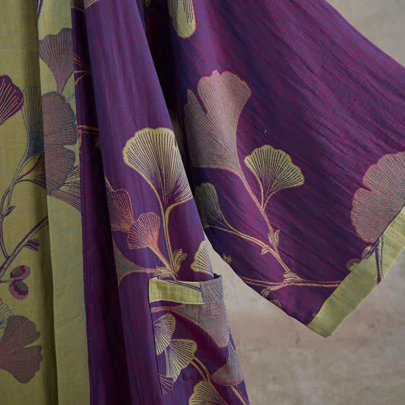 Retro Ginkgo Leaf Cotton Kimono Robe